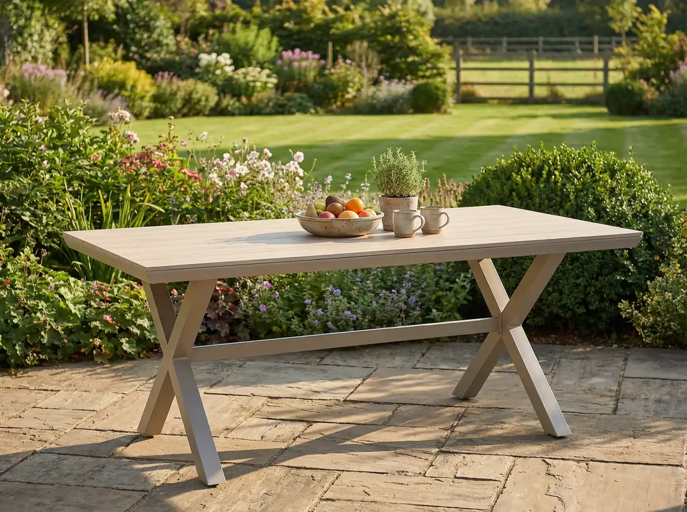 Hliníkový záhradný stôl s doskou Polywood 180 x 100 cm béžový CH-RIT9477