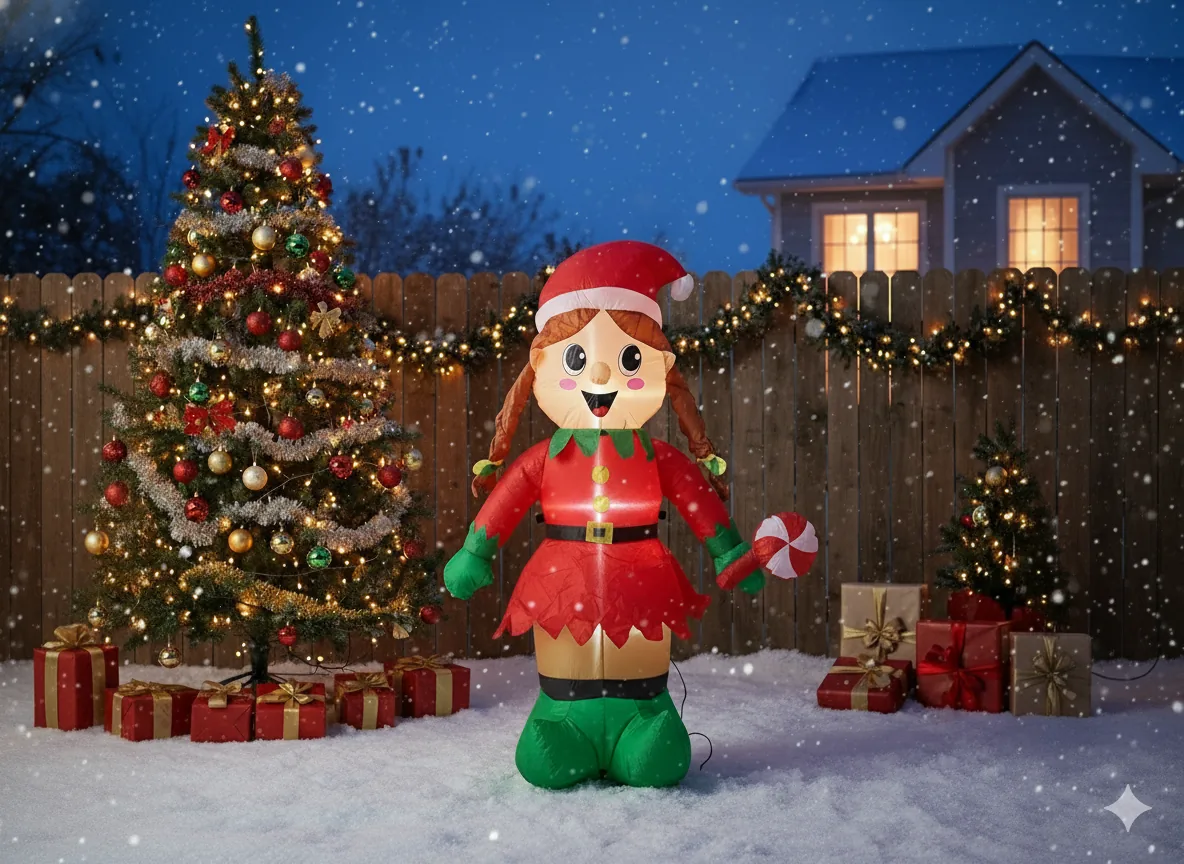 Nafukovací vianočný škriatok dievča LED 150 cm CH-SUN8754 - detail 2