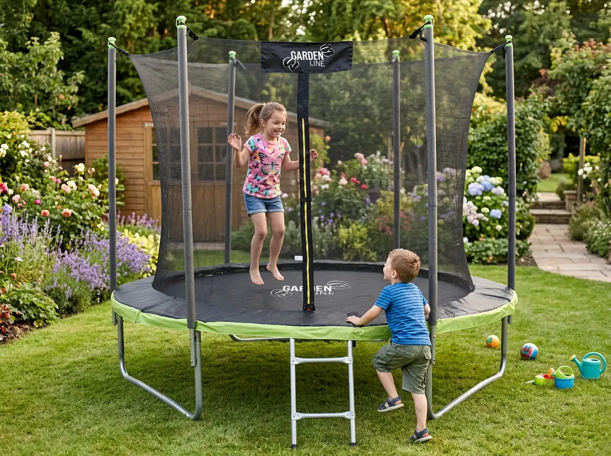 Záhradná trampolína 305–312 cm s vnútornou ochrannou sieťou a rebríkom CH-TRA4279 - detail 5