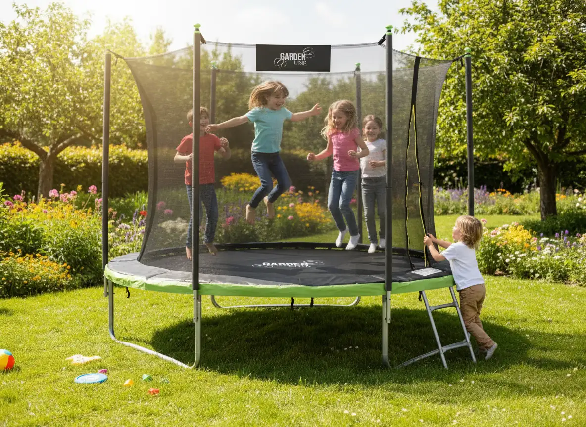 Záhradná trampolína 305–312 cm s vnútornou ochrannou sieťou a rebríkom CH-TRA4279 - detail 6