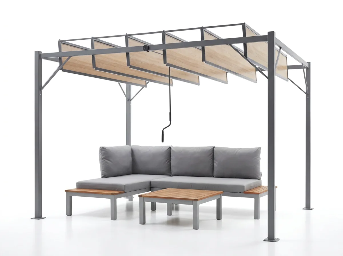 Bioklimatická záhradná pergola 3 x 4 m s nastaviteľnými polykarbonátovými lamelami CH-TUN4023