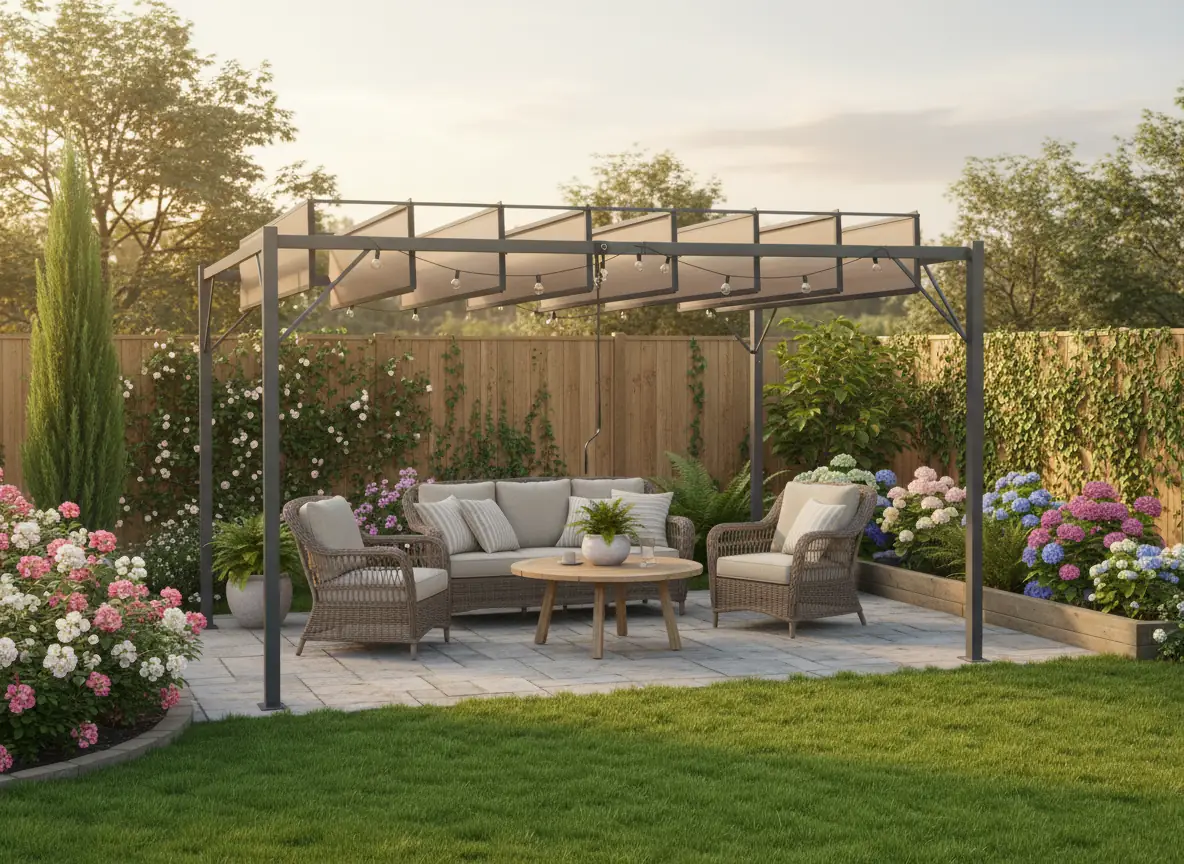 Bioklimatická záhradná pergola 3 x 4 m s nastaviteľnými polykarbonátovými lamelami CH-TUN4023 - detail 2