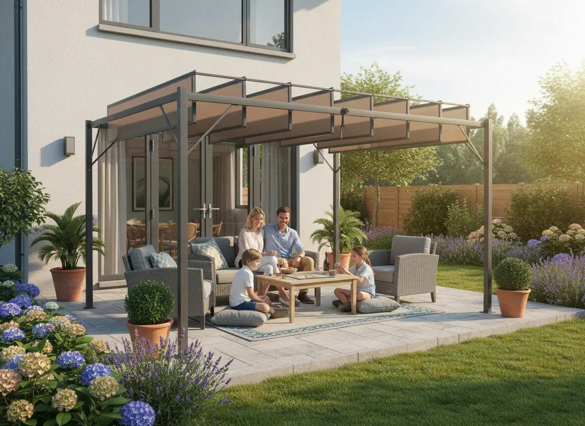 Bioklimatická záhradná pergola 3 x 4 m s nastaviteľnými polykarbonátovými lamelami CH-TUN4023 - detail 3