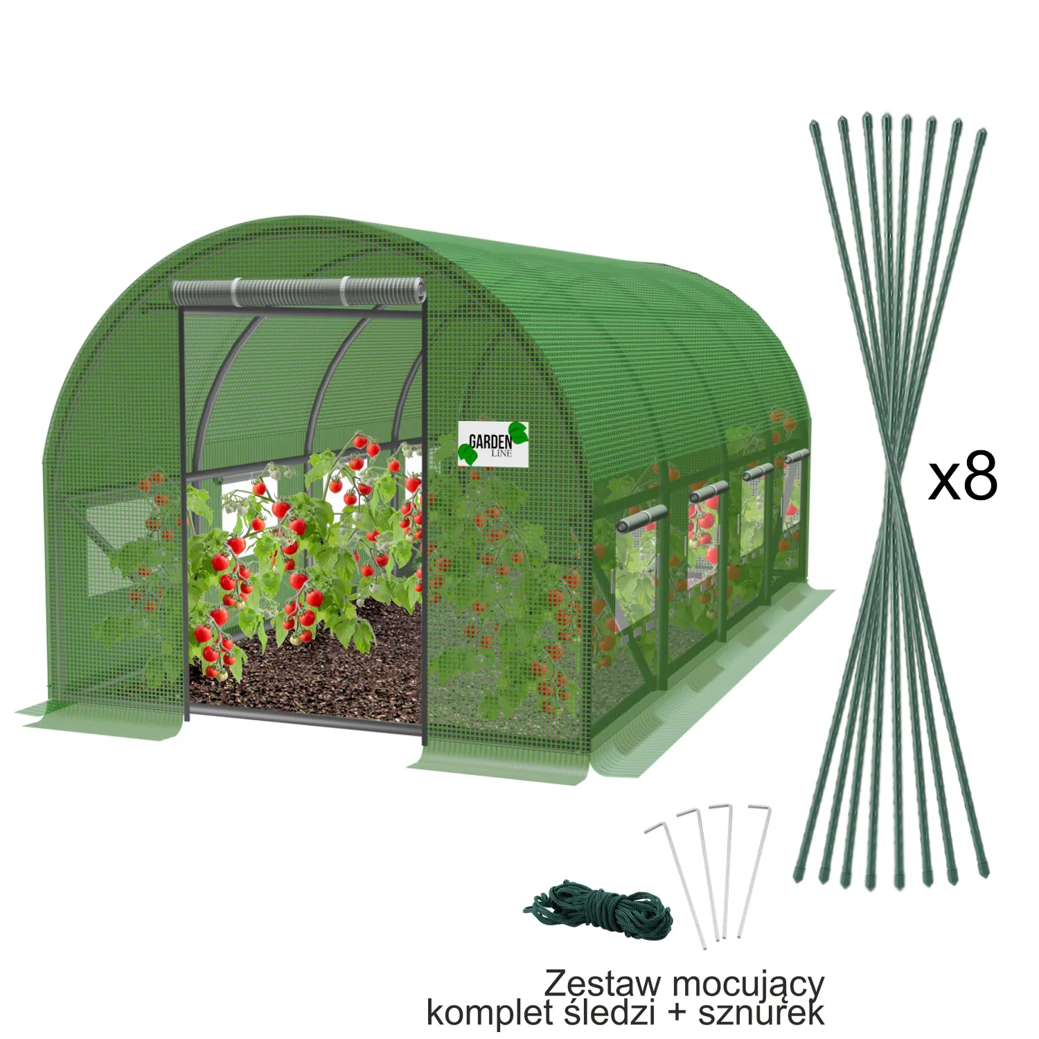 Záhradný fóliovník 6 × 3 × 2 m, 4-sekciový, zelený CH-TUN5613