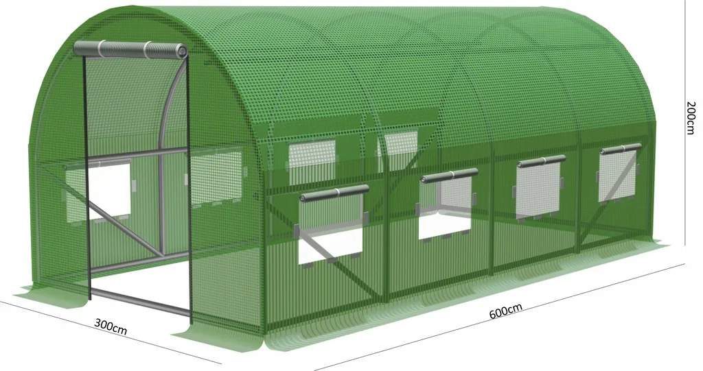 Záhradný fóliovník 6 × 3 × 2 m, 4-sekciový, zelený CH-TUN5613 - detail 5