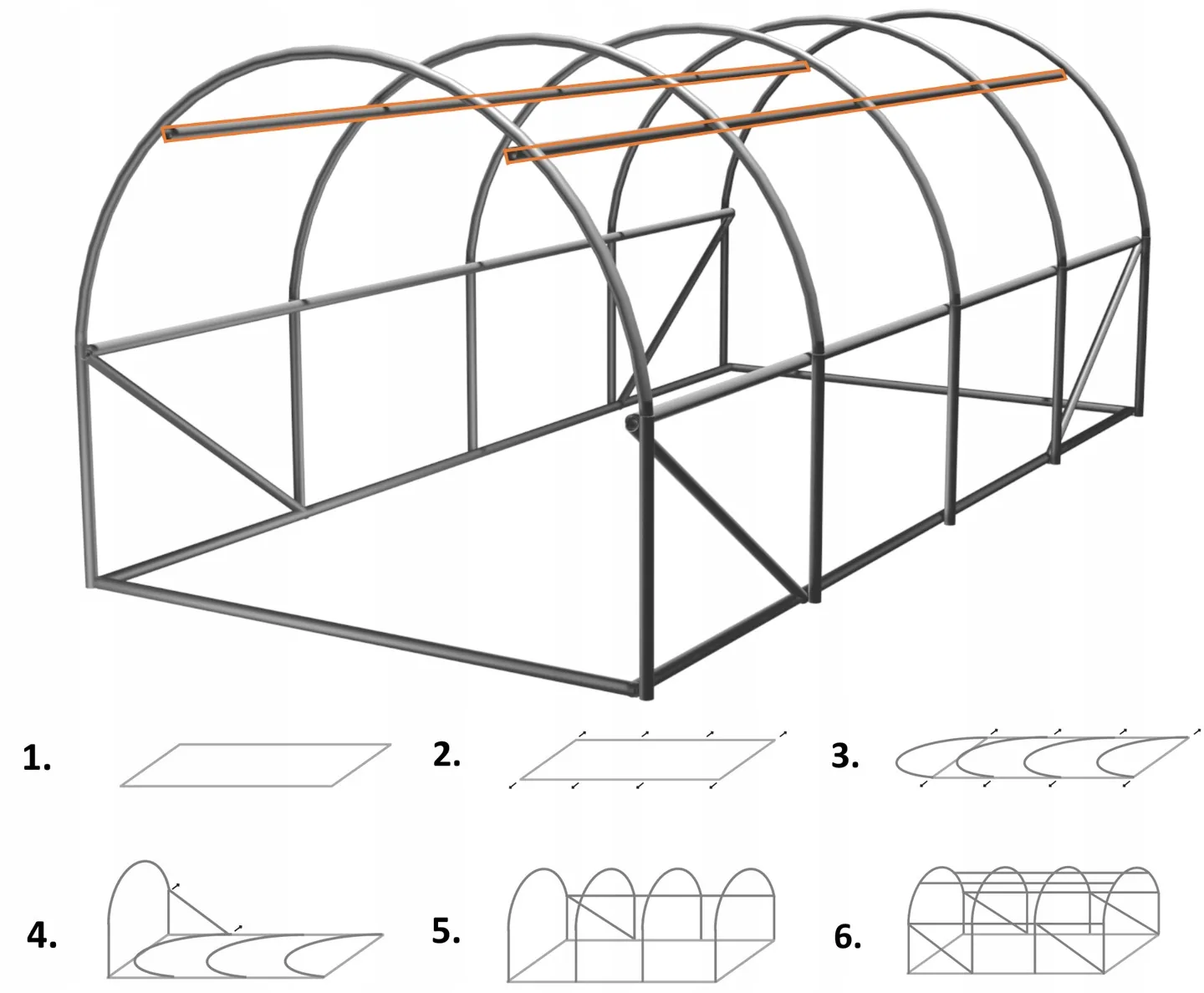 Záhradný fóliovník 6 × 3 × 2 m, 4-sekciový, zelený CH-TUN5613 - detail 6