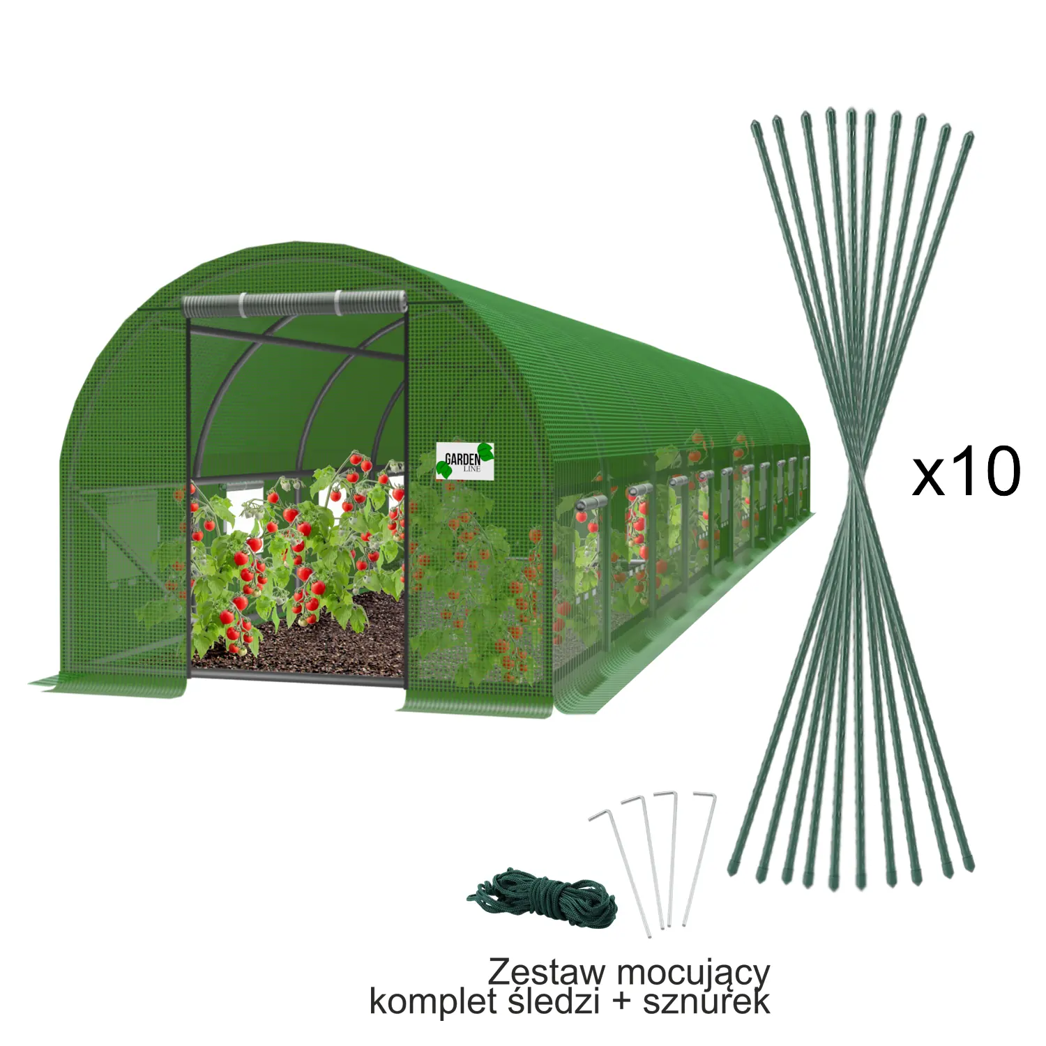 Záhradný fóliovník 10 x 4 x 2 m, 10-segmentový, zelený UV4 CH-TUN8009 - detail 8
