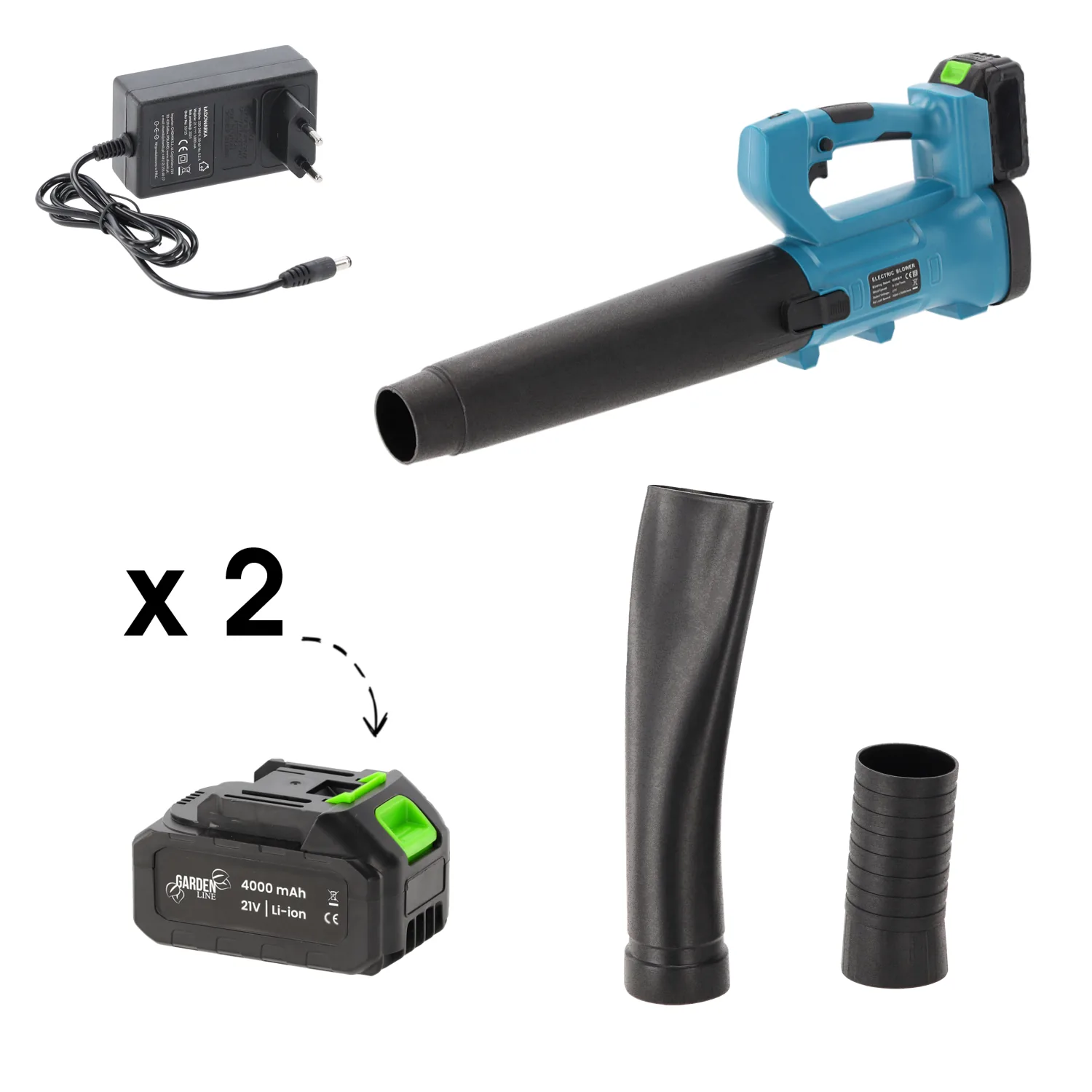 Akumulátorový fúkač lístia 21 V 1500 W, 2x 4 Ah akumulátor + nabíjačka CH-WAN6932 - detail 4