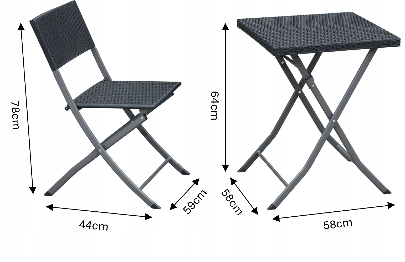 Skladací balkónový set z ratanu stolík + 2 stoličky antracit CH-ZUM9930 - detail 4