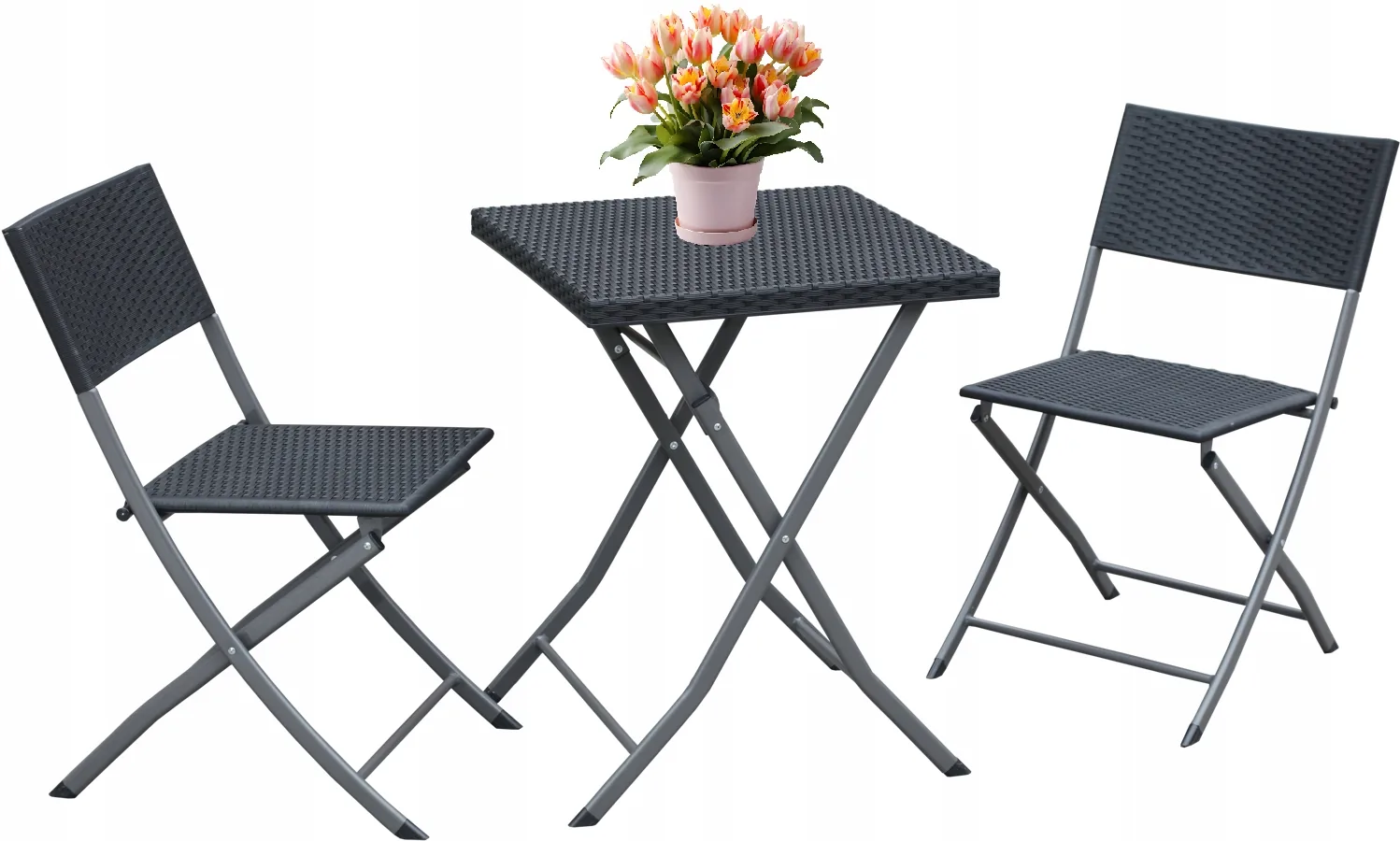 Skladací balkónový set z ratanu stolík + 2 stoličky antracit CH-ZUM9930 - detail 6