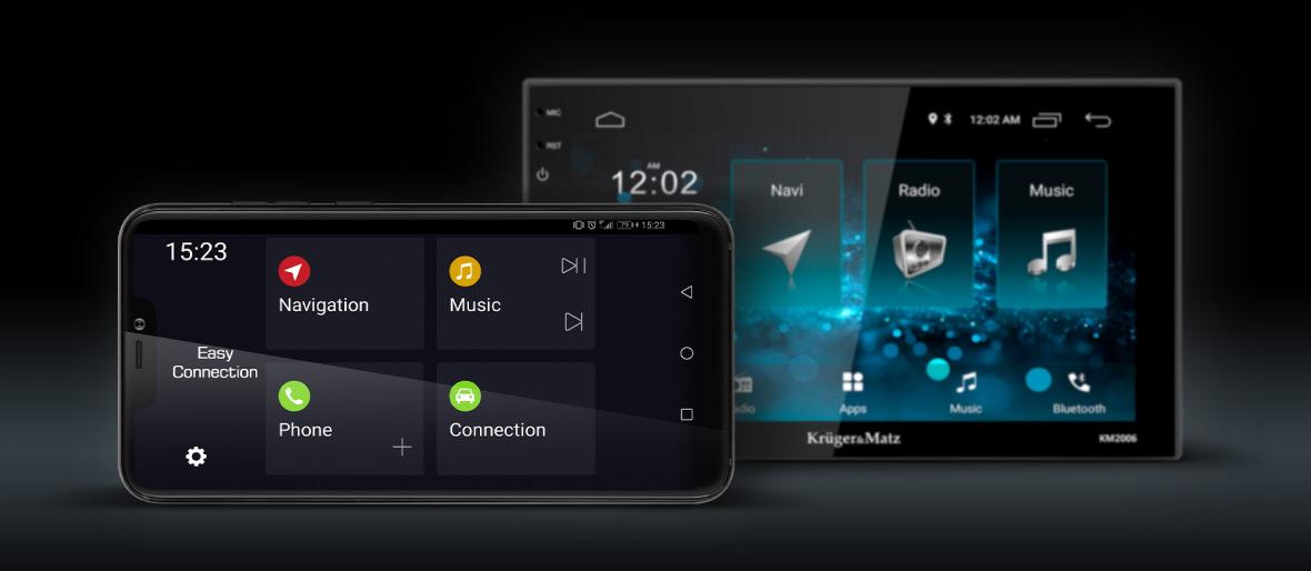 Możliwość prowadzenia rozmów telefonicznych to nie jedyna zaleta wynikająca ze sparowania radia ze smartfonem. Dzięki aplikacji Easy Connection możesz m.in. z poziomu telefonu zarządzać nawigacją czy odtwarzaczem muzyki. 