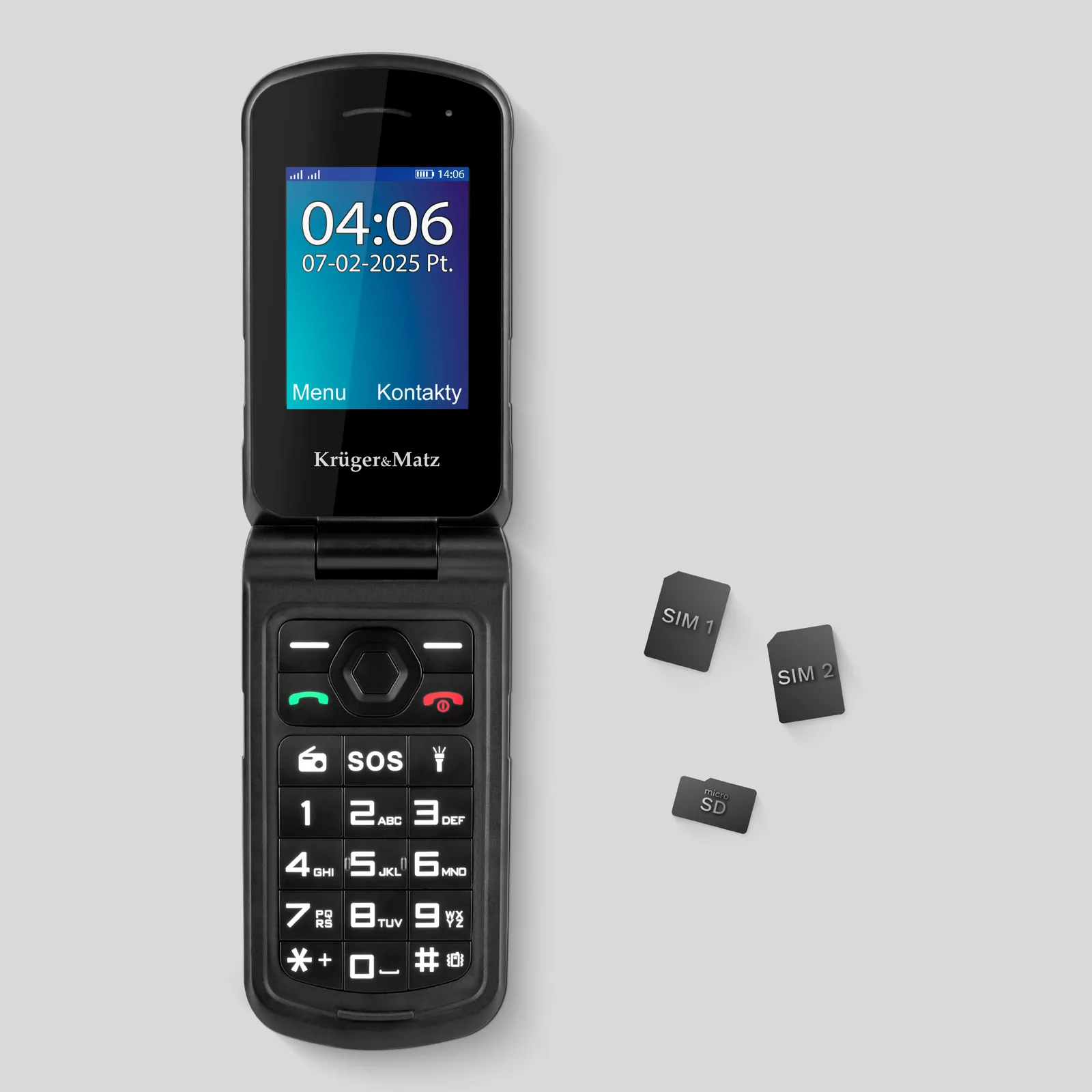 Odolný mobilný telefón s klapkou 4G IP68/IP69K Dual SIM Krüger&Matz IRON 5 Flip L-KM0466 detail 6