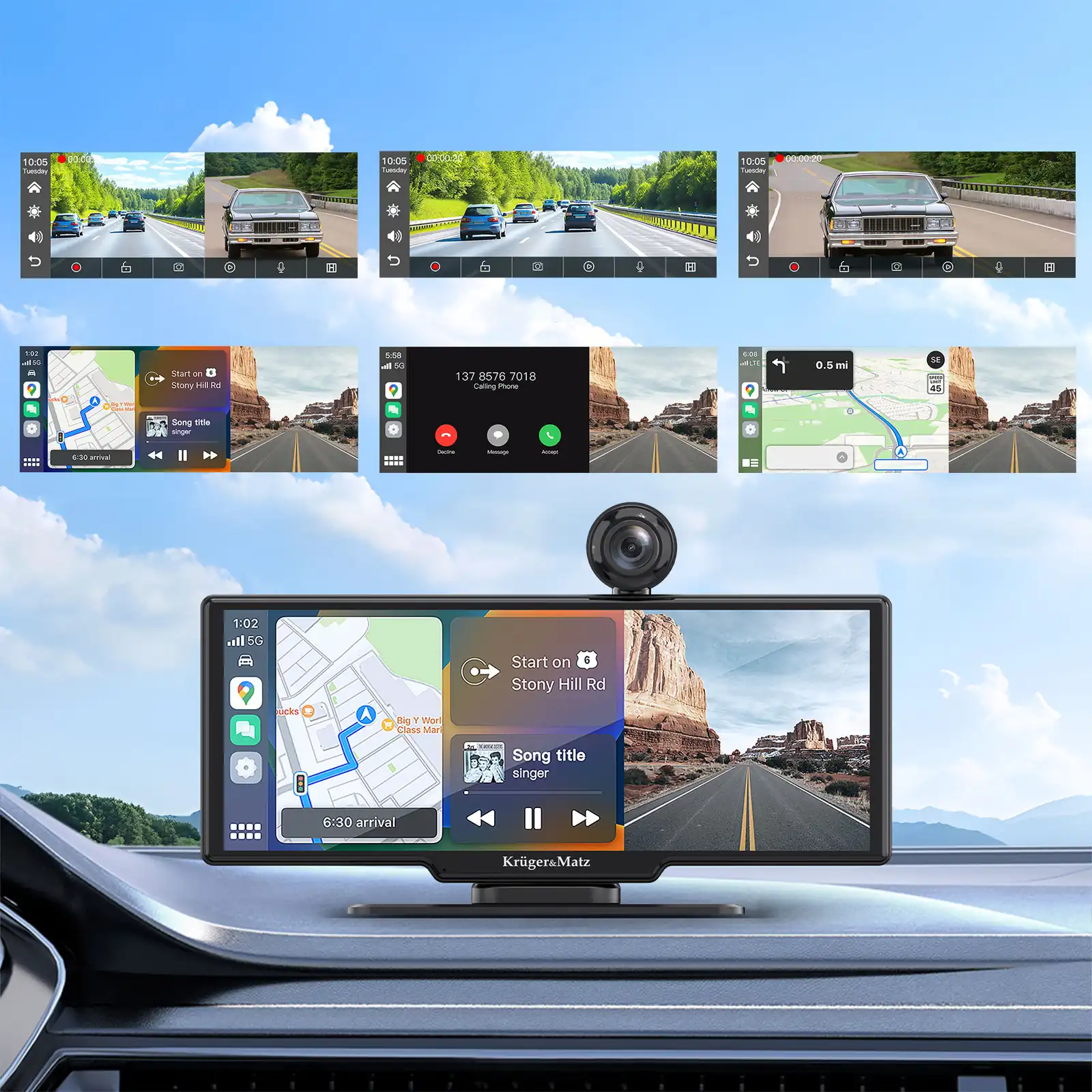 Multimediálna stanica do auta s 9" displejom, Android Auto, Apple CarPlay, DVR a cúvacou kamerou Krüger&Matz L-KM2021 detail 6