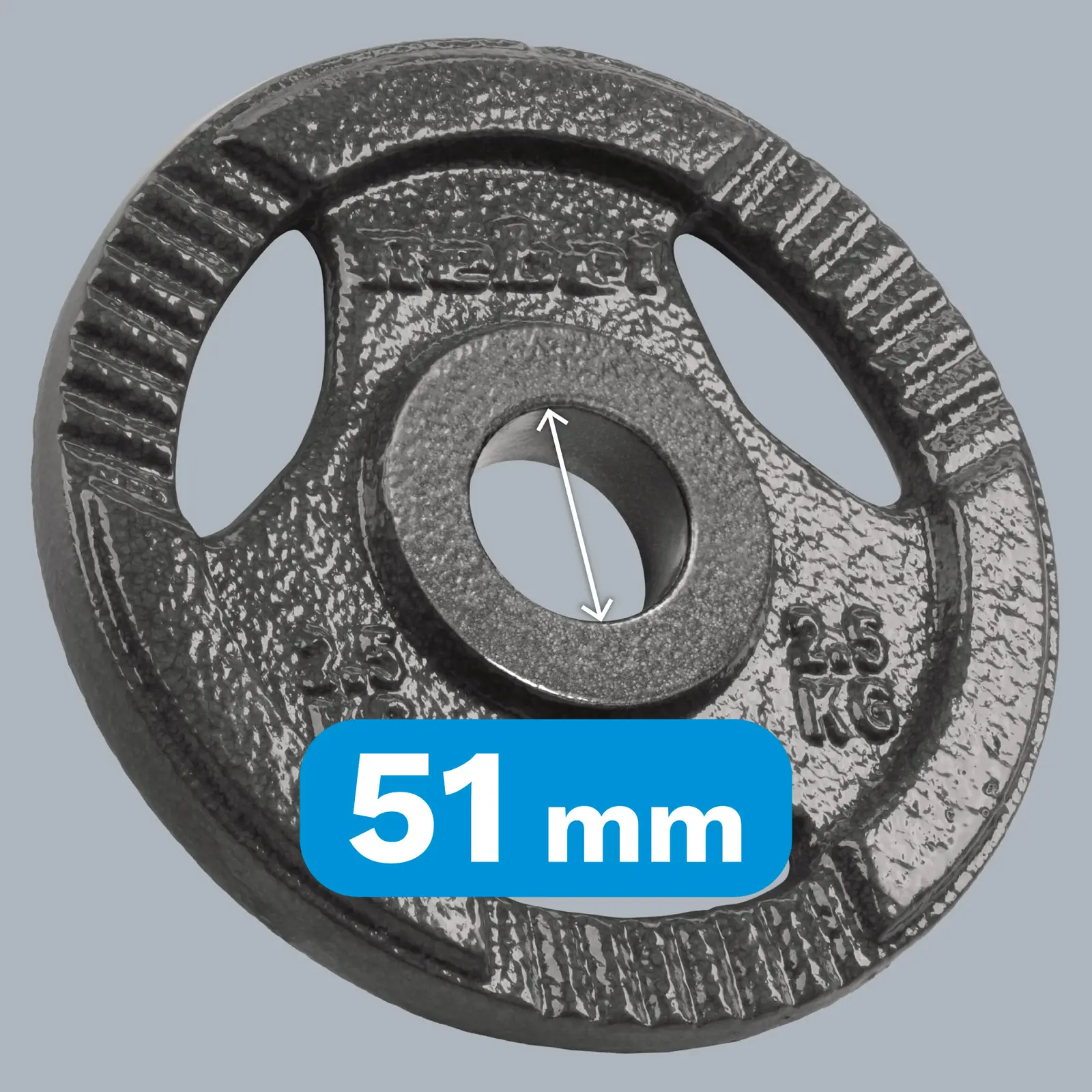 Liatinové olympijské kotúče na činku 4x 2,5 kg 51 mm s úchytmi Rebel Active L-RBA-2143-02-5 detail 5