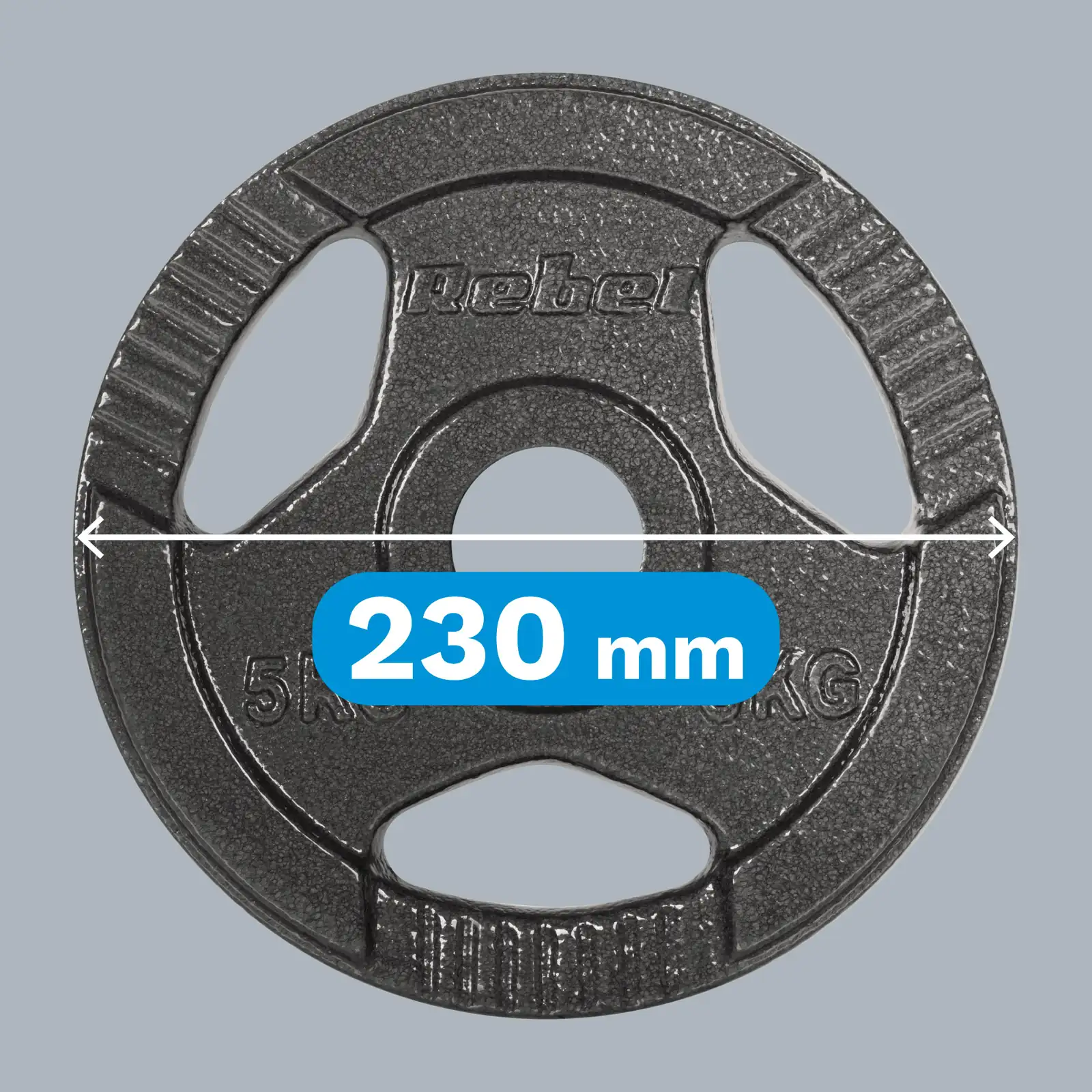 Olympijské liatinové kotúče na činku 4×5 kg 51 mm s úchopmi Rebel Active L-RBA-2143-05 detail 4