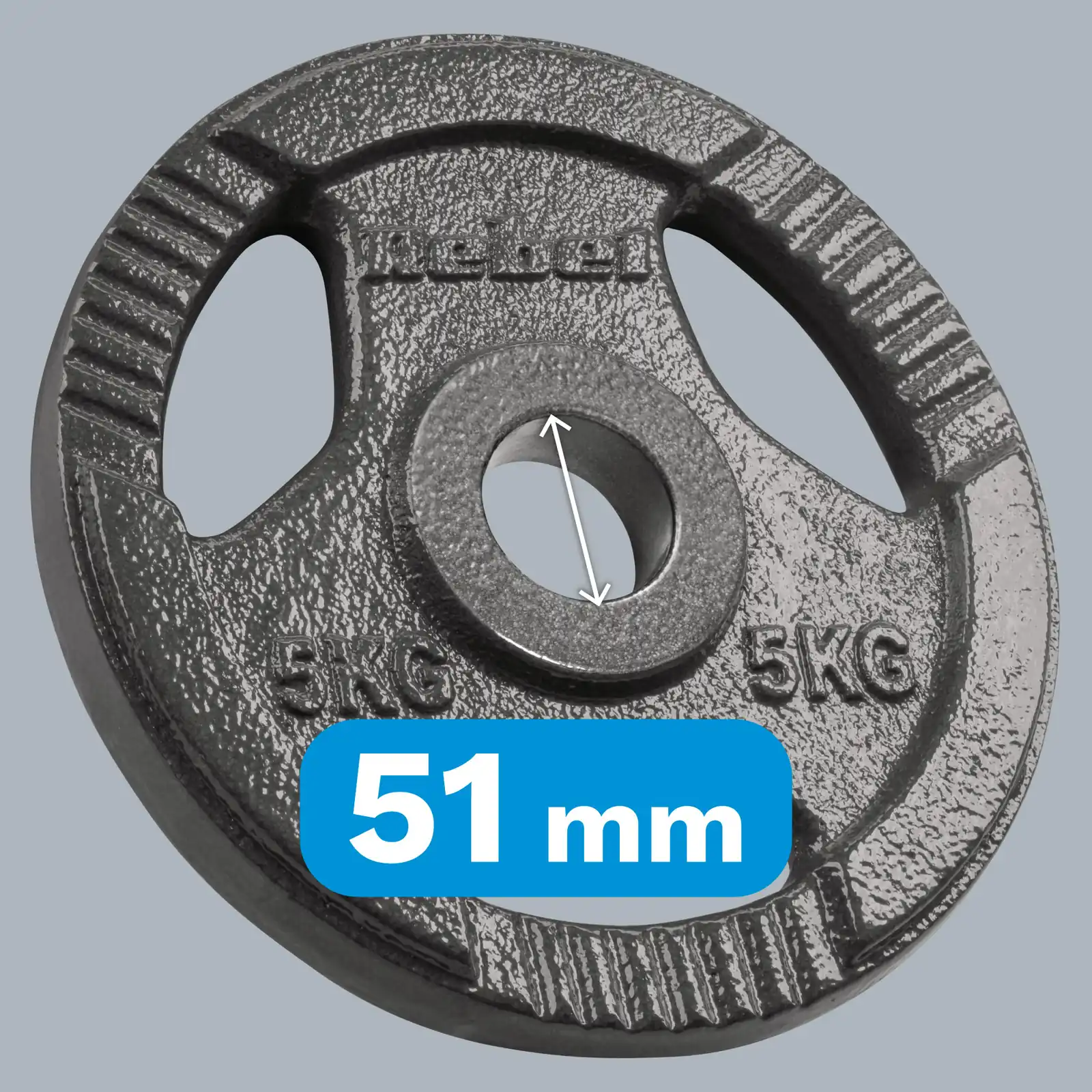 Olympijské liatinové kotúče na činku 4×5 kg 51 mm s úchopmi Rebel Active L-RBA-2143-05 detail 5
