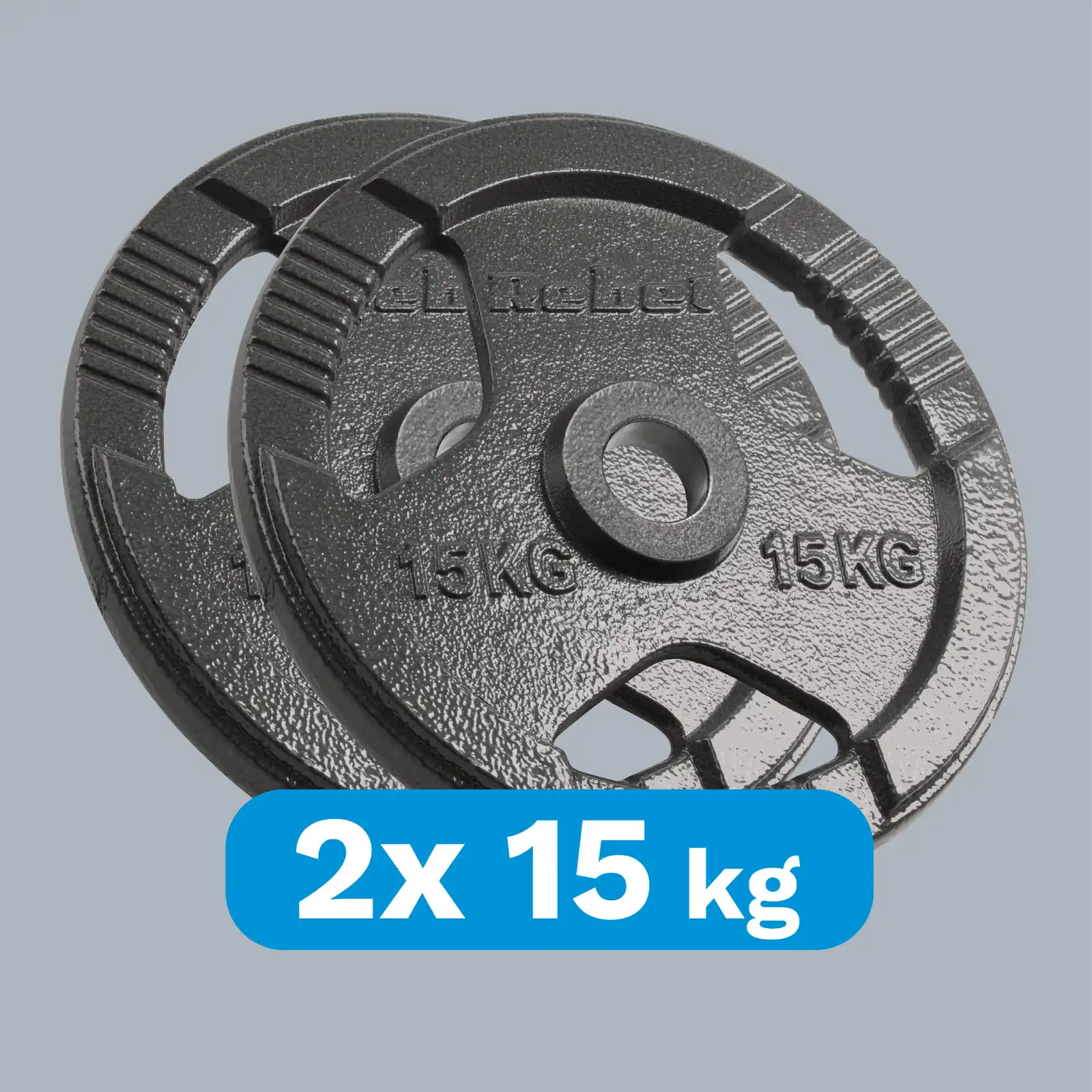 Liatinové olympijské kotúče na činku 2×15 kg, 51 mm, s úchytmi, Rebel Active L-RBA-2143-15 detail 2