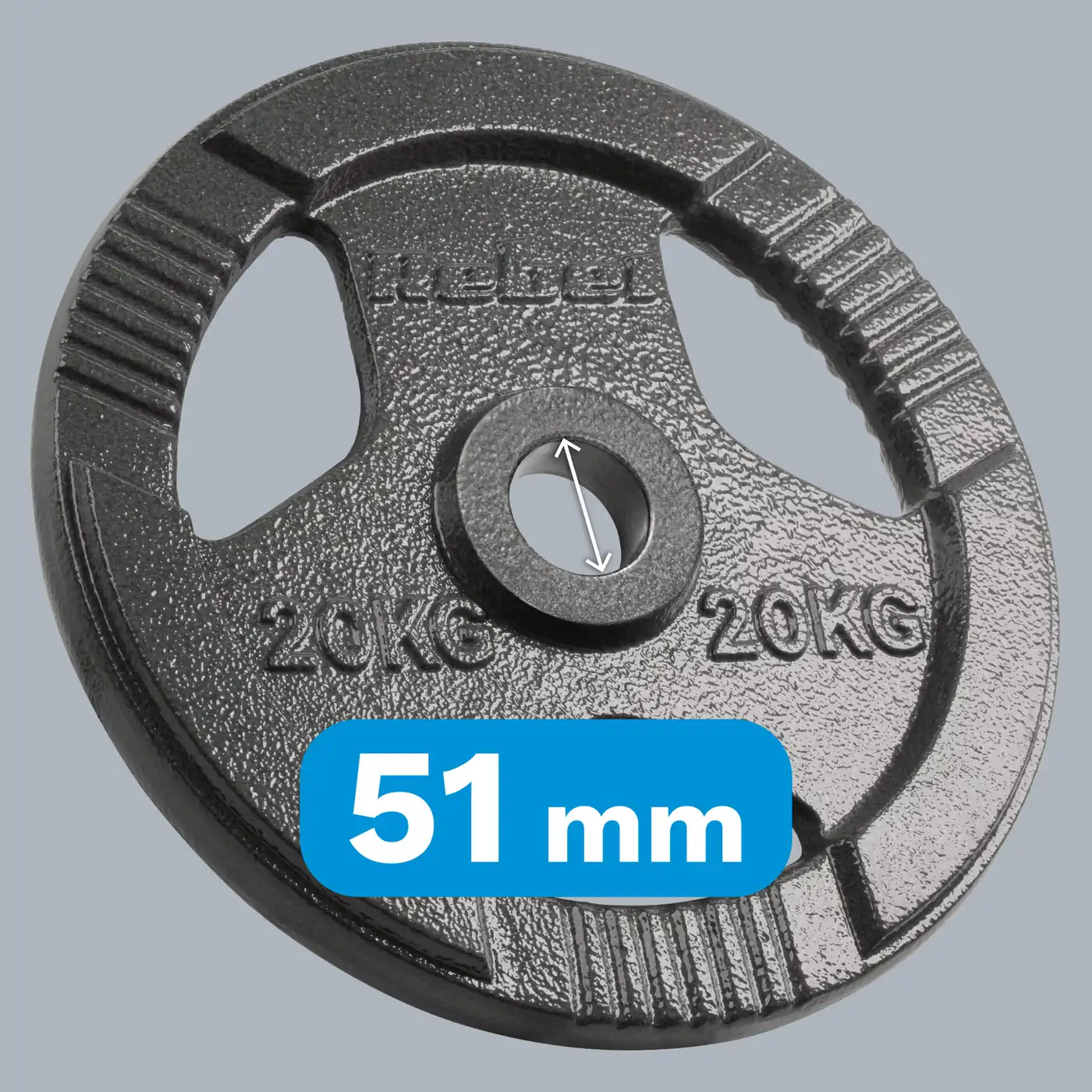Liatinový olympijský kotúč na činku 20 kg 51 mm s úchytmi Rebel Active L-RBA-2143-20 detail 5