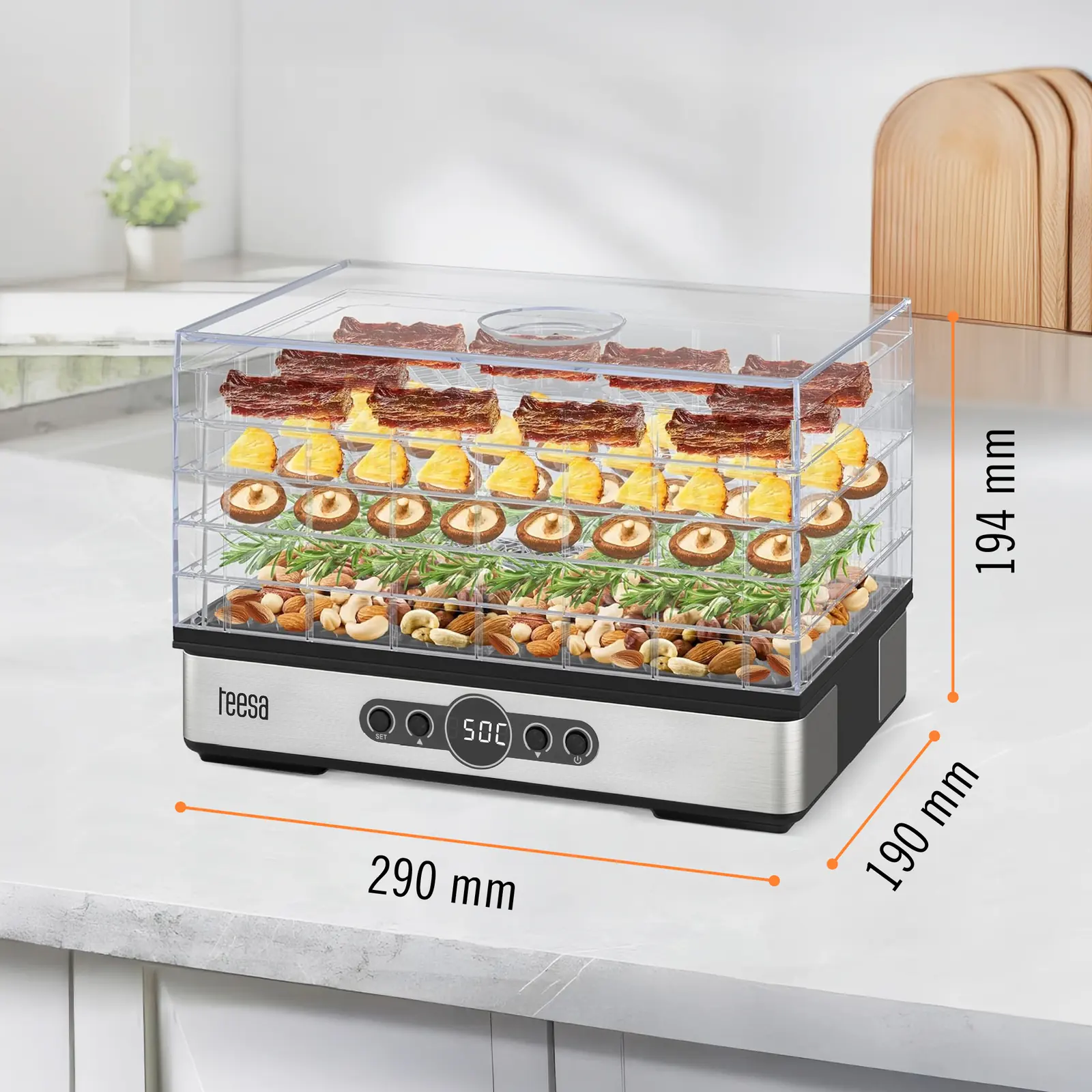 Sušička na ovocie a zeleninu Teesa 400 W, 5 sít, LCD L-TSA3032 detail 8