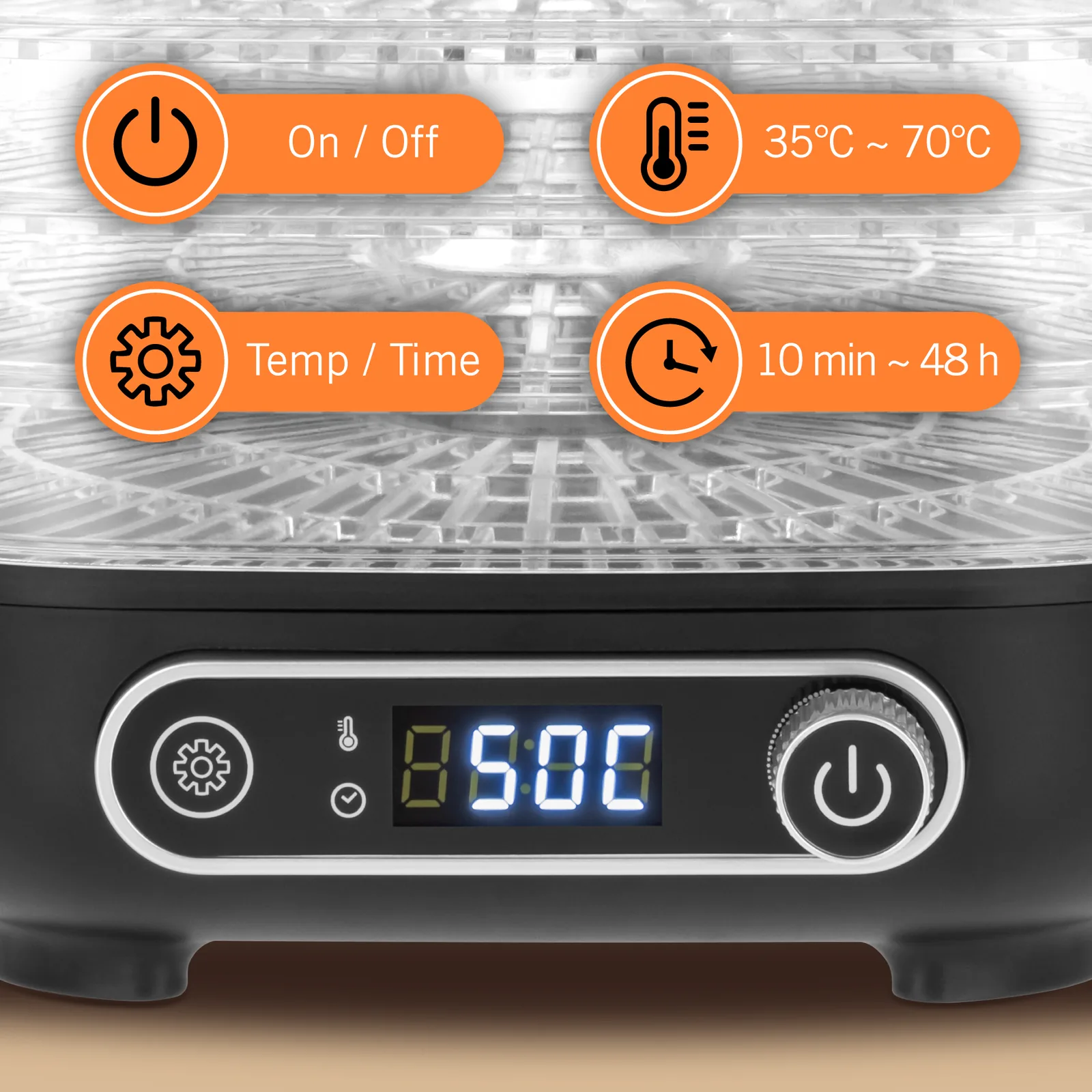 Sušička na ovocie a zeleninu Teesa 300 W, 5 sít, LCD displej L-TSA3033 detail 2