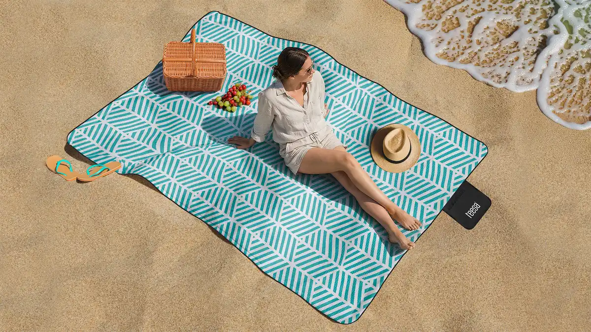 Nepremokavá pikniková deka s izolačnou vrstvou 200 × 300 cm Teesa, modrý klások L-TSA8904-2
