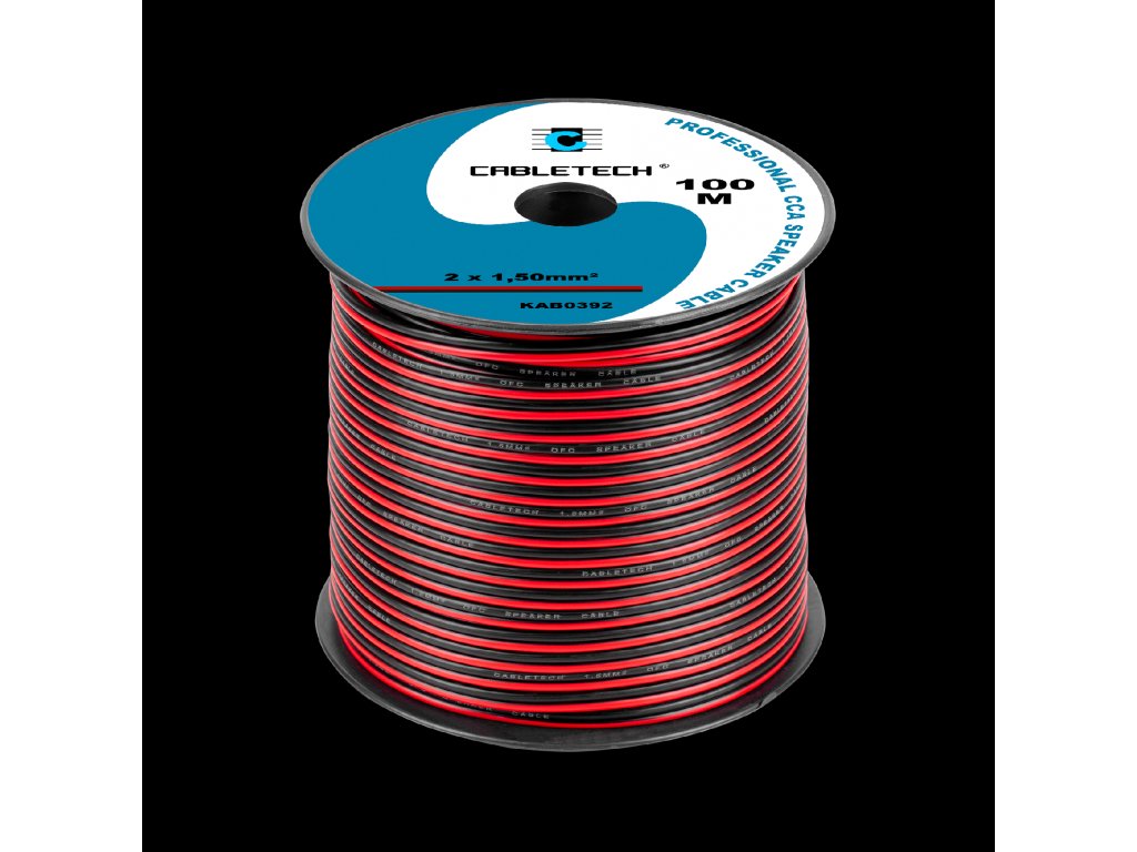 Kábel na reproduktory 2x1,5mm CCA čierno červený 100m