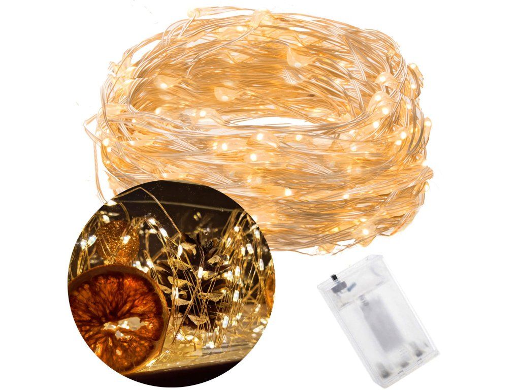 Vianočná LED svetelná reťaz na batérie 100 LED, teplá biela, 9,9 m S-CL0018 - detail 2