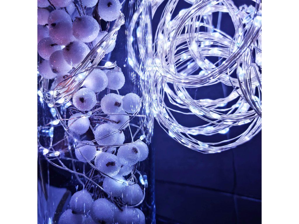 Vianočná LED svetelná reťaz na batérie 100 LED studená biela 9,9 m IP44 S-CL0019 - detail 2