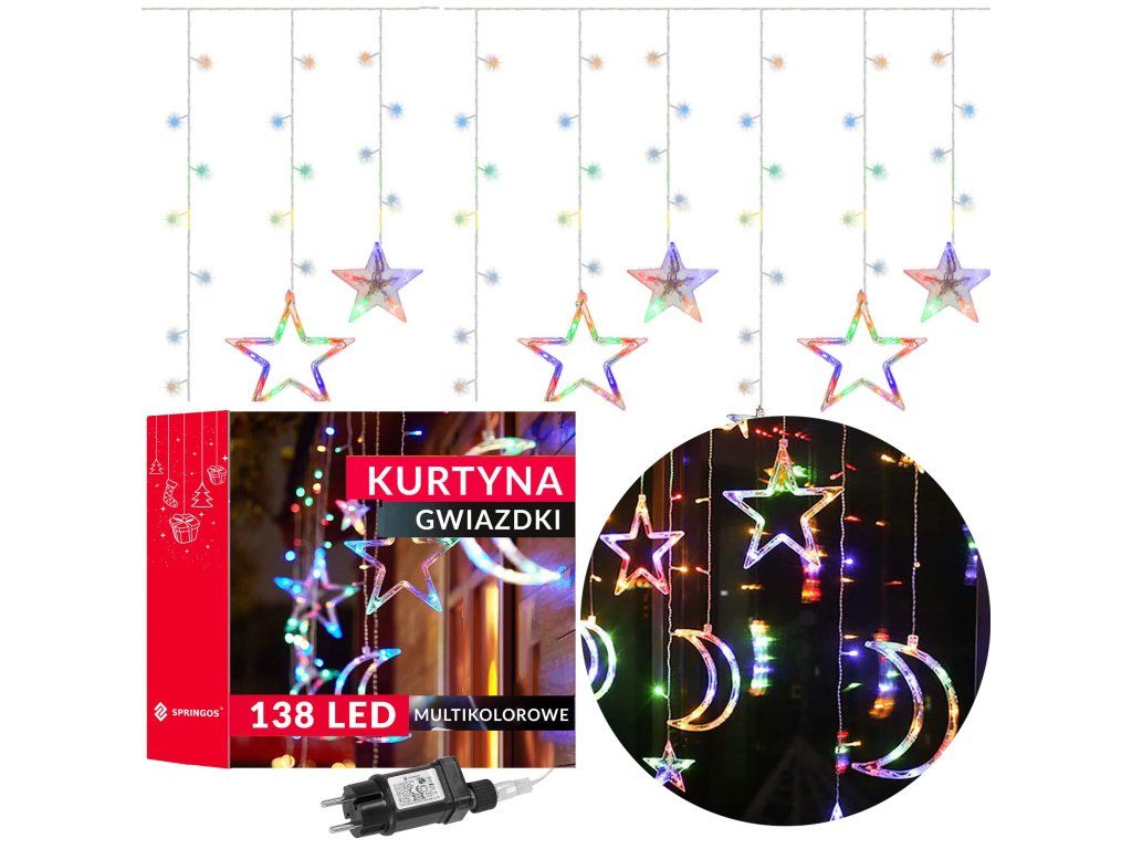 Vianočná LED dekorácia na okno hviezda, mesiac a vločky 138 LED S-CL4135 - detail 2