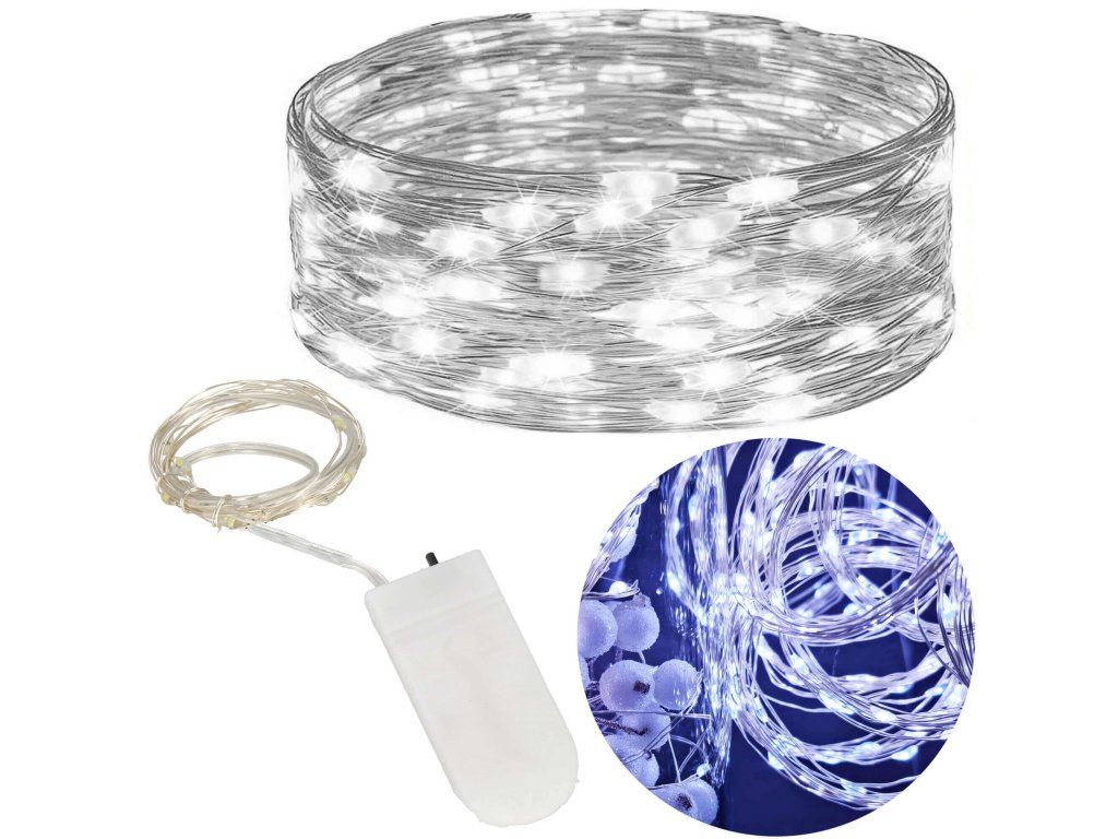 LED svetielka na baterky 20 LED, 2 m, studená biela S-CL4100 - detail 2