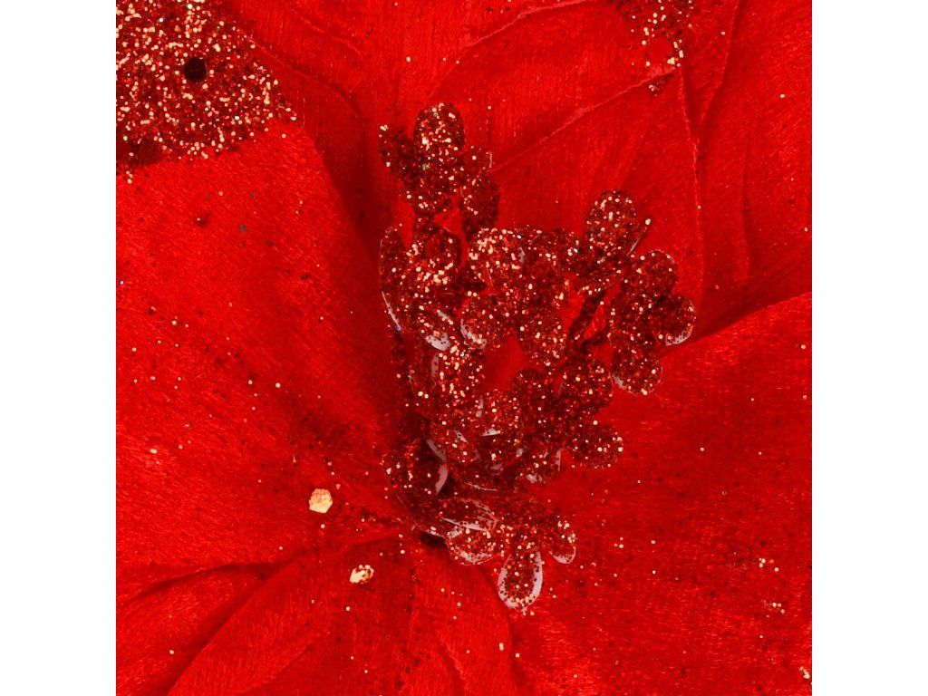 Vianočná poinsettia 28 cm červená s trblietkami S-CA1260 - detail 2