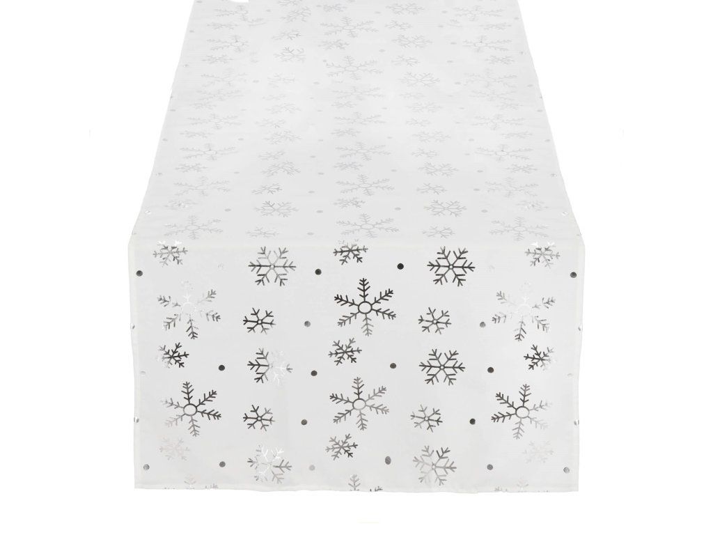 Vianočný behúň na stôl 183 × 36 cm biely so striebornými snehovými vločkami S-CA1220 - detail 2
