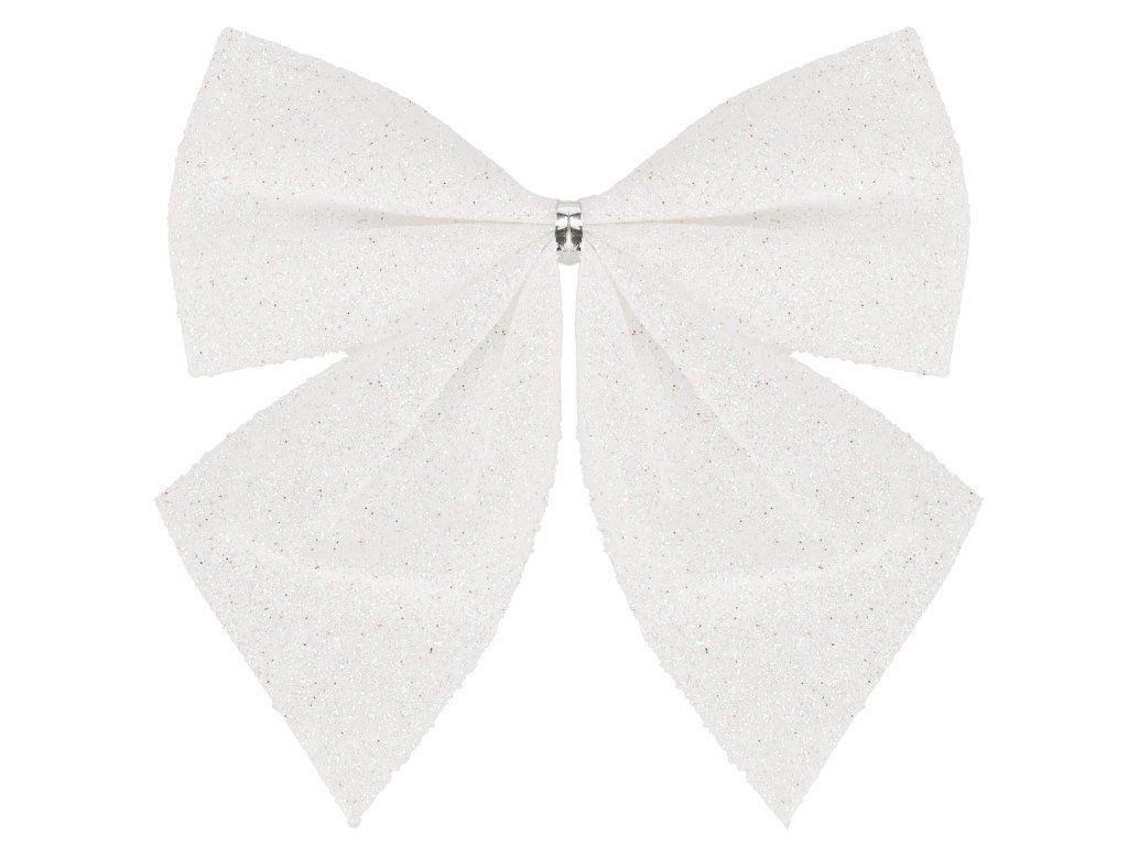 Biele vianočné mašle na stromček s trblietkami 8 cm 6 ks S-CA1308 - detail 2