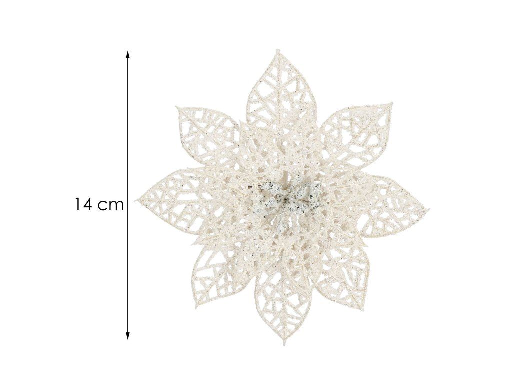 Vianočná ozdoba Poinsettia 15 cm biela s trblietkami S-CA0728 - detail 2