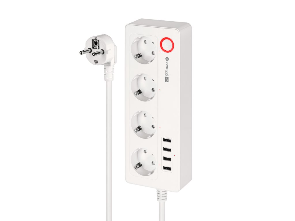 Sieťová lišta Kruger&Matz 4 nemecké zásuvky a 4xUSB 2100 mA Connect P6 Tuya