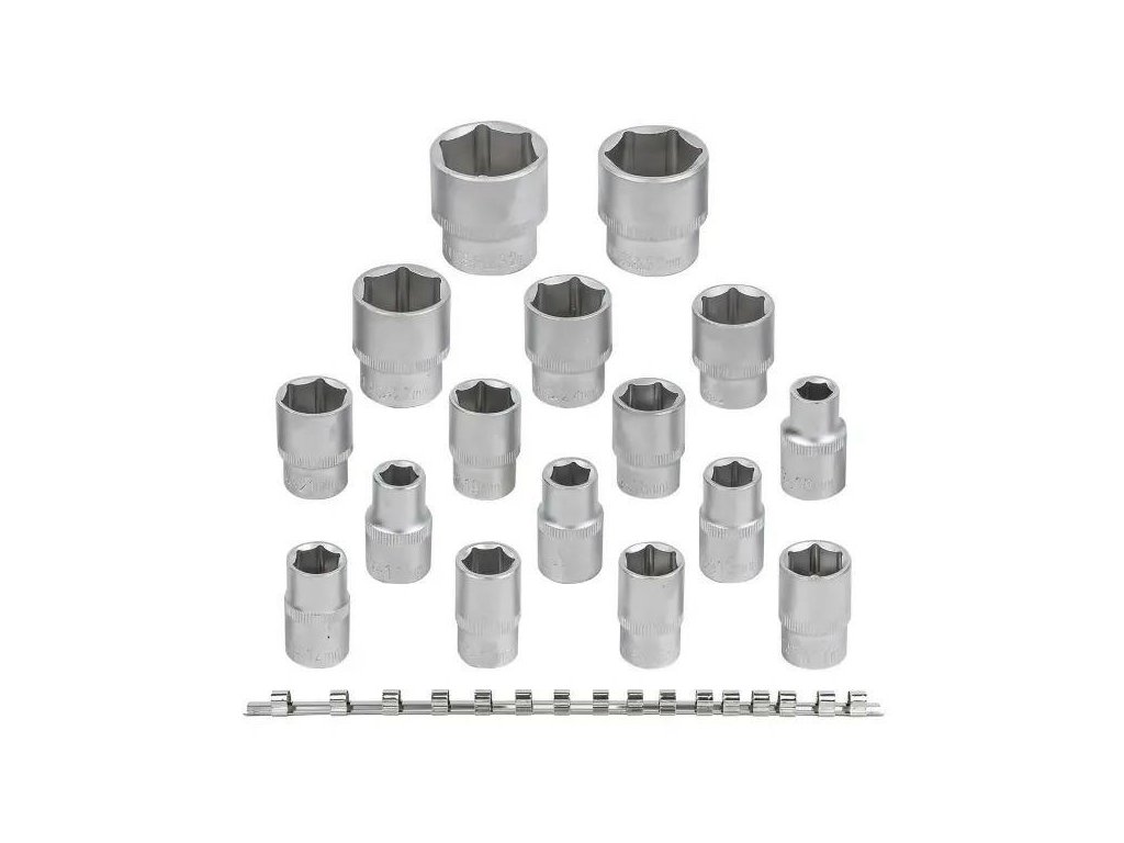 ROCKFORCE Sada NÁSTAVCOV 1/2" 6-hranných 16 PRVKOV na lište Cr-V