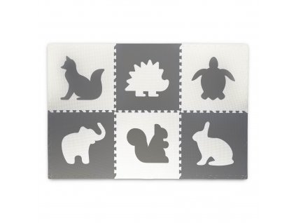 Penové puzzle na zem biele a sivé zvieratká 6ks 7490