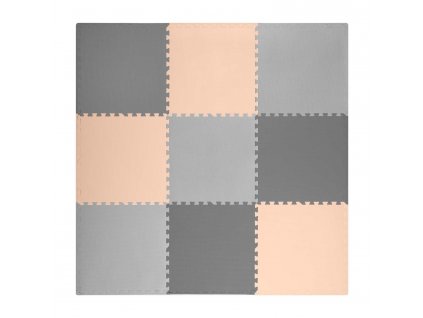 Penové puzzle na zem 180x180cm 9 ks sivá broskyňová
