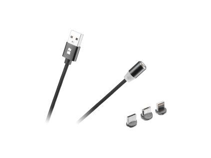 Magnetický USB kábel 3v1 micro USB, USB-C, Lightning 1 m čierny L-RB-6004-100-B