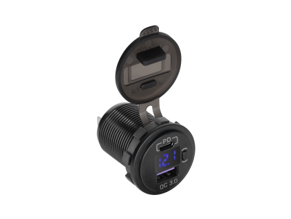 Autonabíjačka USB + USB-C 48 W s QC 3.0, PD a voltmetrom L-PY-CHR0006