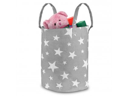 Košík na hračky - sivý s hviezdičkami