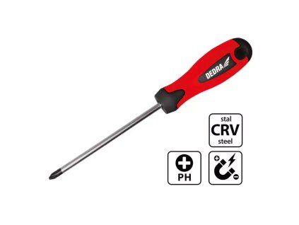 Krížový skrutkovač PH2 100 mm, magnetický hrot, CrV DED-06A015