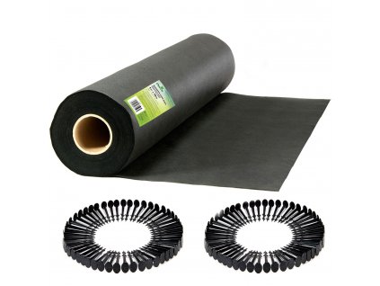 Záhradná agrotextília 1 mx 75 m + 100 kolíkov Plonos - čierna