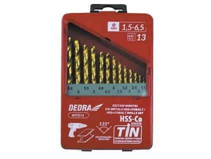 Sada kobaltových vrtákov do kovu 13 ks HSS + TiN 135° DED-WITS13