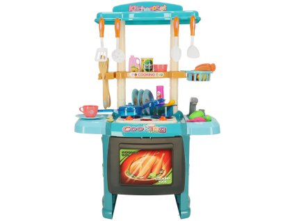 Kuchnia plastikowa z oswietleniem i kranem niebieska 140699