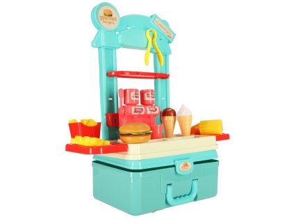 Detská kuchynka v kufríku fast food hamburger set zmrzlina hranolky 55cm
