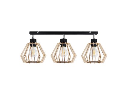 Čierne drevené stropné svietidlo 3x60W E27