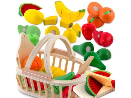 Drevená hračka košík s ovocím na krájanie 9 ks RK-870 Ricokids