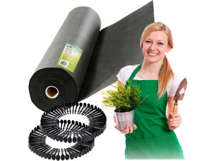 Záhradná netkaná textília 1,6 m x 50 m 70 g/m2 + 100 kolíkov Plonos - čierna