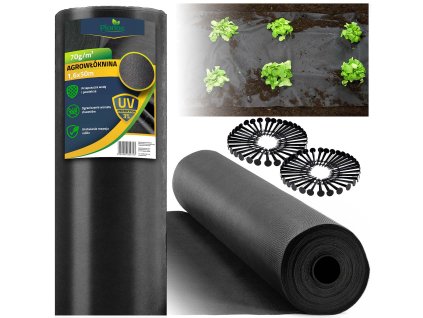 Záhradná agrotextília 1,6 m x 100 m 90 g/m2 + 100 kolíkov Plonos - čierna